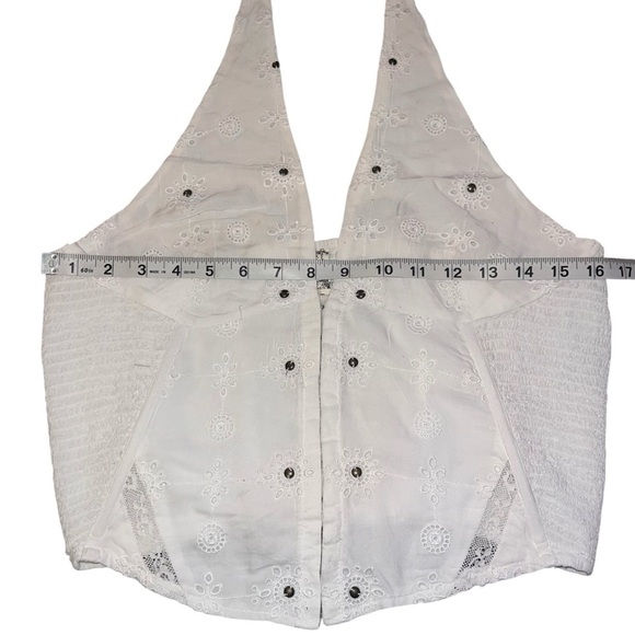 NWOT Free People Sunsetter Corset Halter Tank White Eyelet Lace Boned Smocked XL - Picture 2 of 10